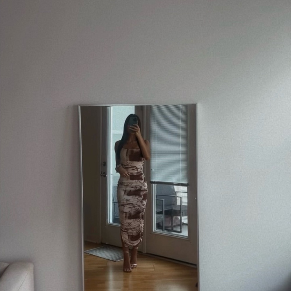 Privy | Brown & White Bodycon Midi Dress